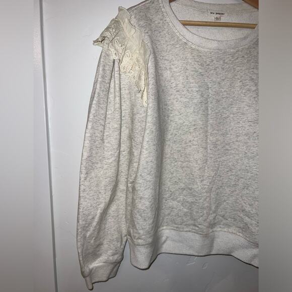 Blue Pepper Oatmeal Eyelet Shoulder Crew Sweatshirt Size Large - Picture 3 of 11